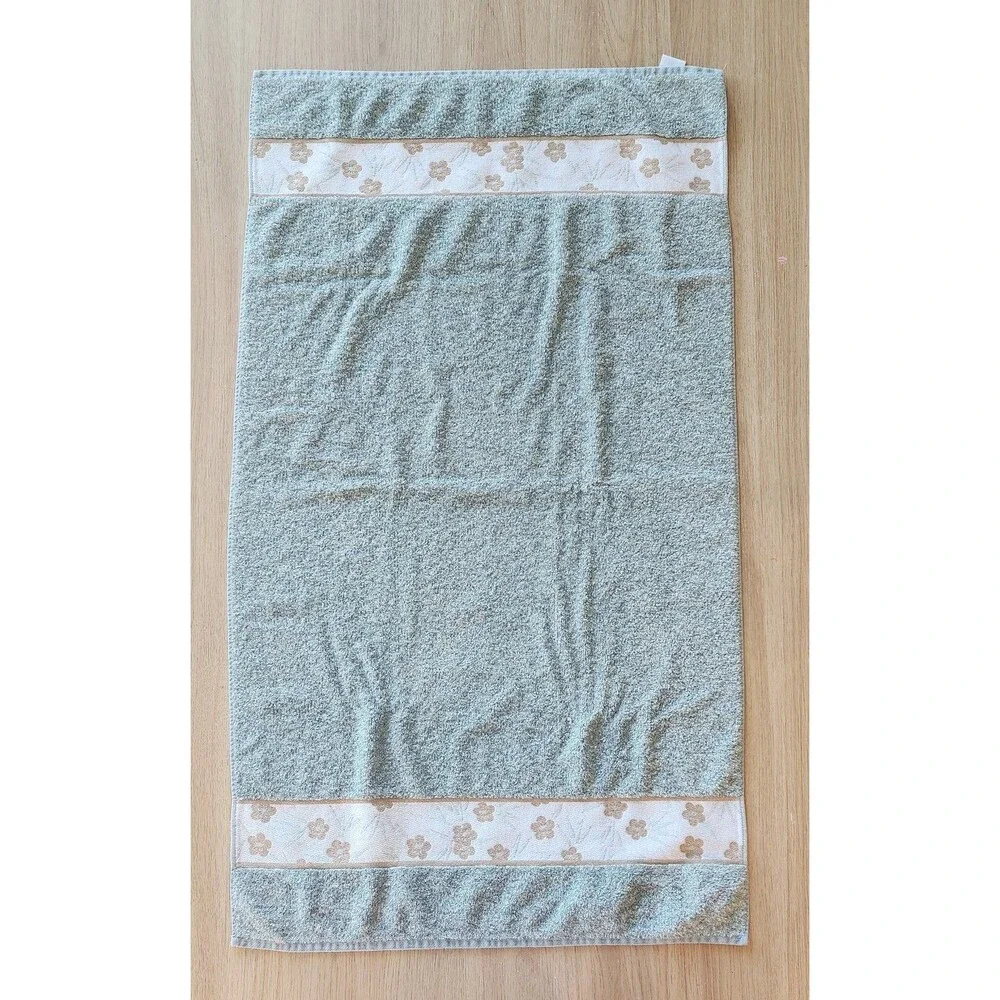 VTG Springmaid Bath Towels Set of 3 Sage Light Green Floral Border 100% Cotton